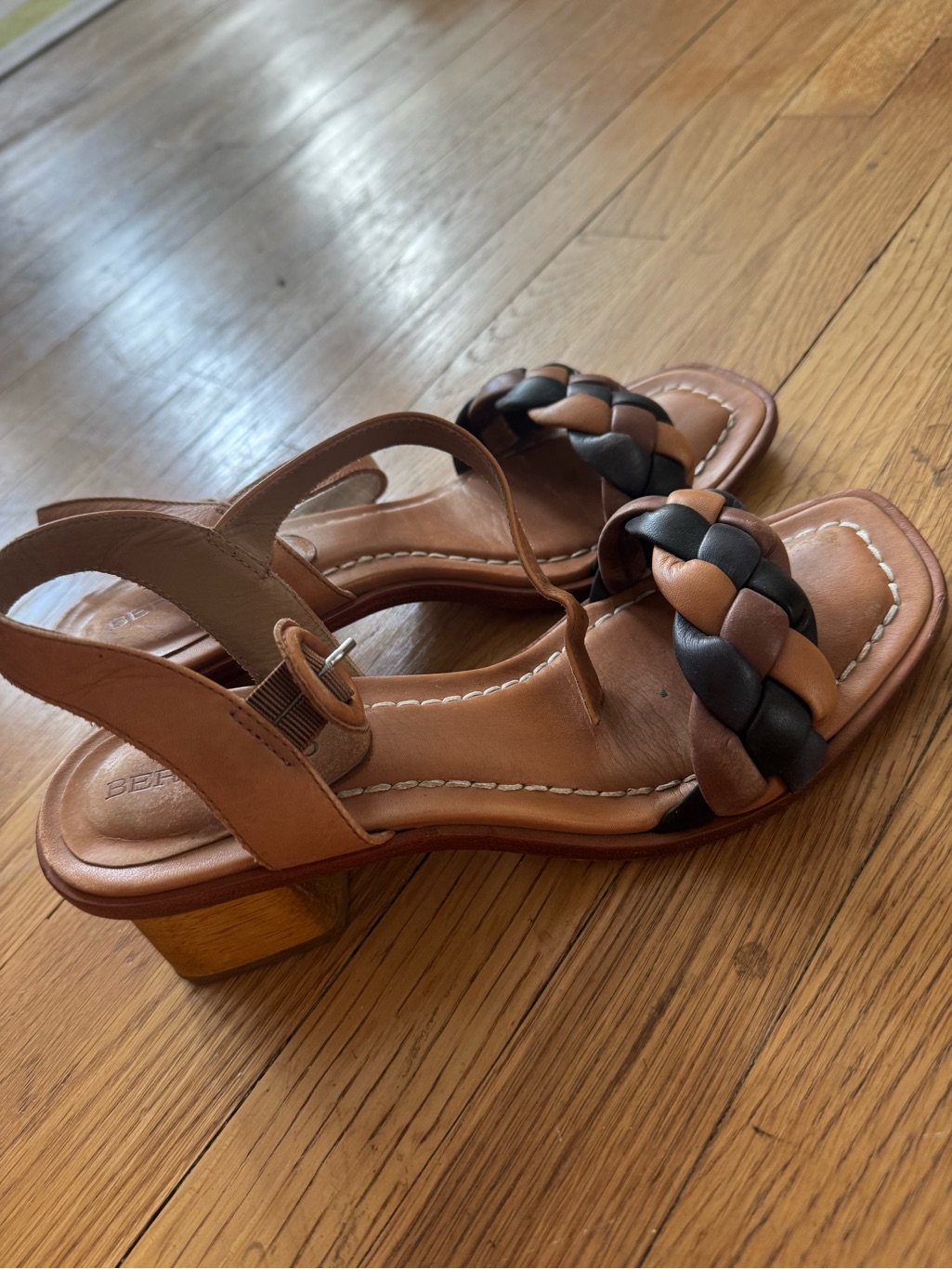 Bernardo Two-Tone Braided Leather Heel Sandals - Brown & Black